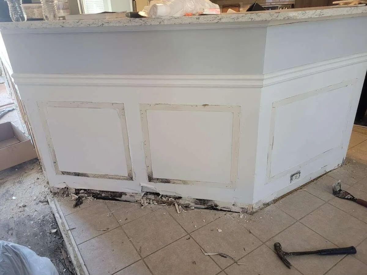 Water damage and mold on kitchen during Storm Damage Restoration in Scott